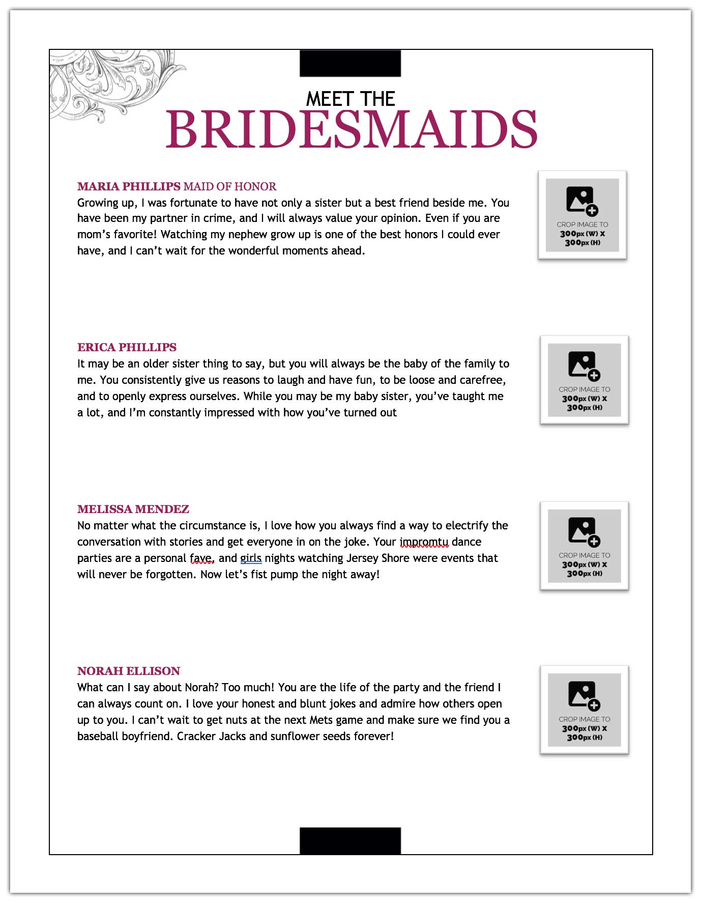 printable bridesmaid duties